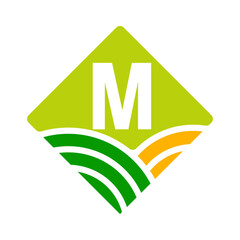 Agriculture and Farming Logo On Letter M Concept For Bakery, Bread, Cake, Cafe, Pastry Symbol
