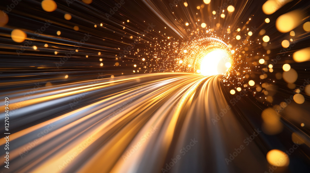 Poster abstract tunnel with glowing light and sparkling particles creating sense of motion and energy