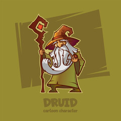 Druid. Cartoon character. Wizard.