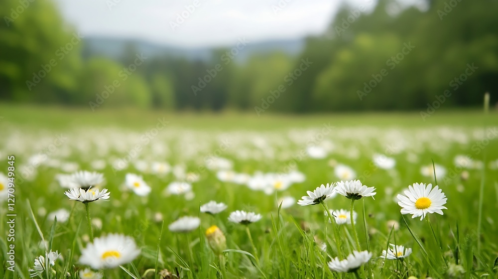 Poster vibrant field of daisies swaying in the breeze with a lush green background creating a picturesque n