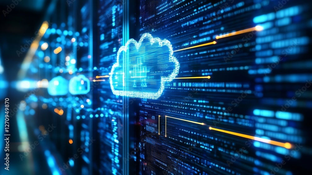 Leinwandbilder futuristic digital cloud technology with bright blue lines and data connections for network solution