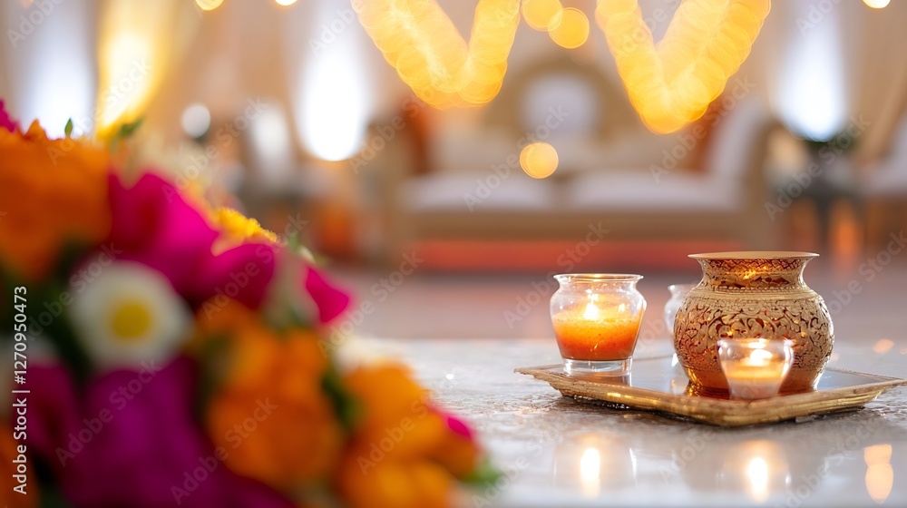 Aufkleber warm ambient setup with candles and flowers creating an inviting and cozy atmosphere for celebration