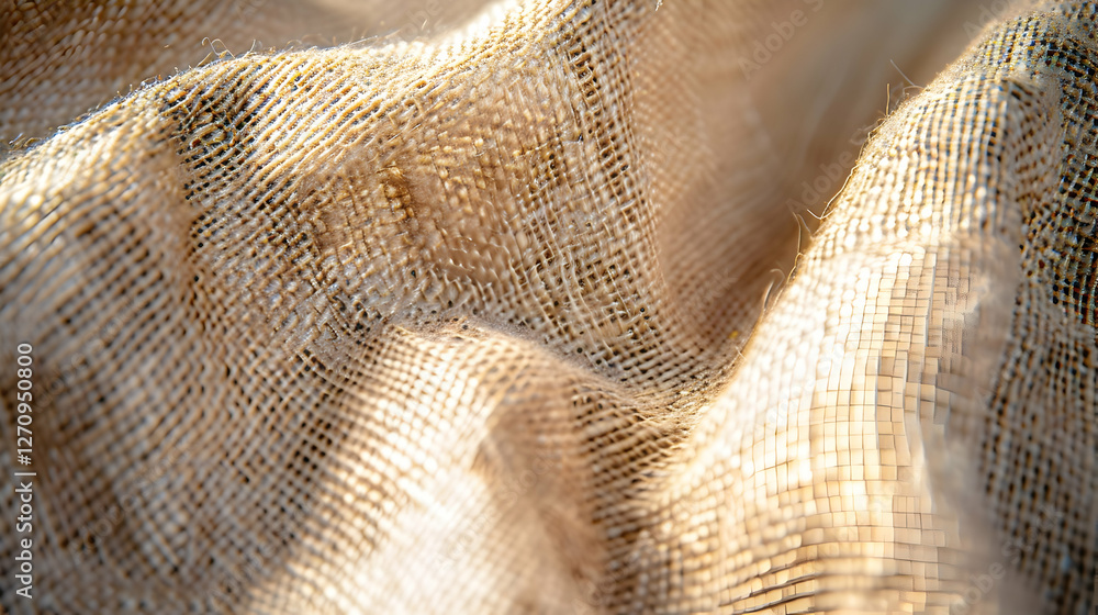 Poster close-up of textured fabric with soft lighting, showcasing intricate weave patterns and warm tones