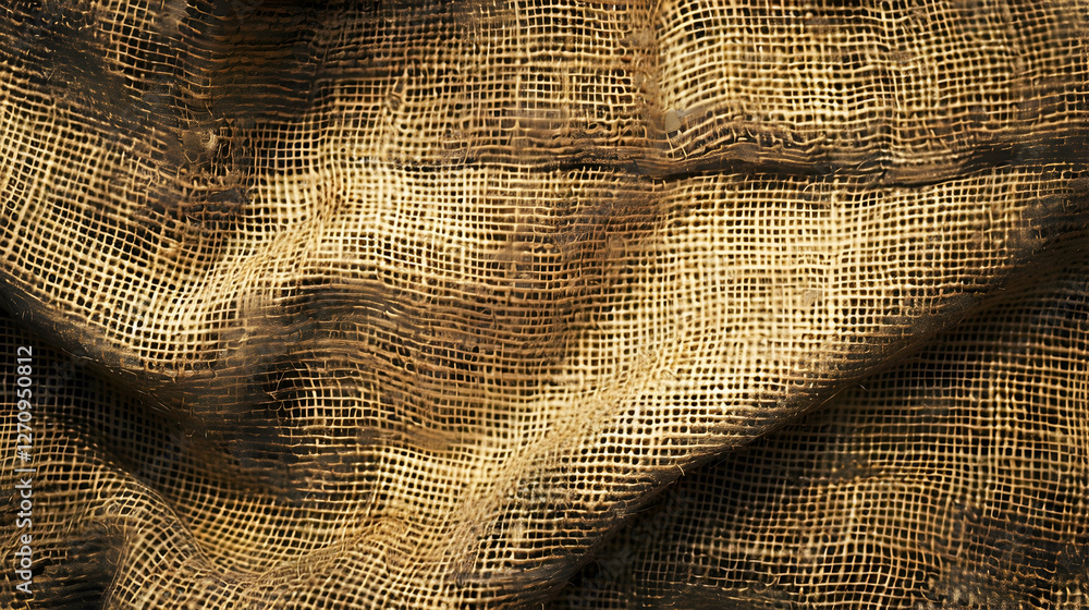 Poster textured burlap fabric with natural fibers, showcasing intricate weaving patterns and shadows