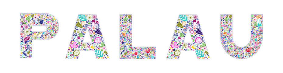 PALAU Big Text Decorated with natural elements or clip art inside 