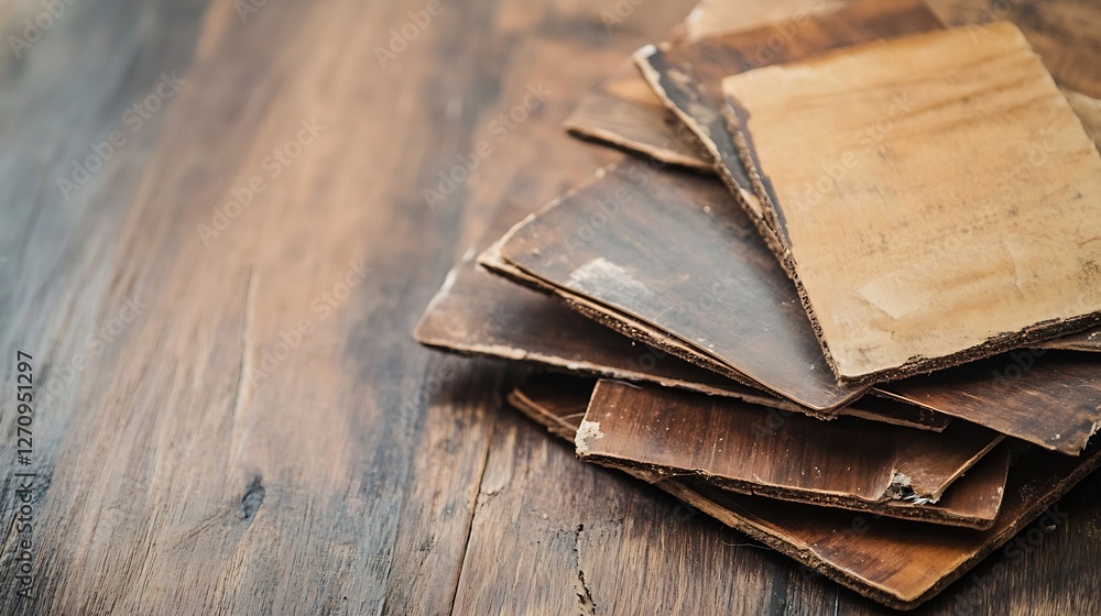Poster Close up view of stacked wooden planks with unique textures highlighting natural craftsmanship and aging : Generative AI