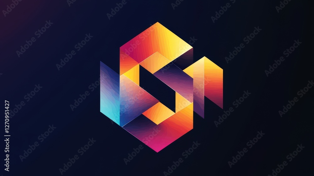 Poster a sleek and modern logo design combining geometric shapes and vibrant colors to create a dynamic and