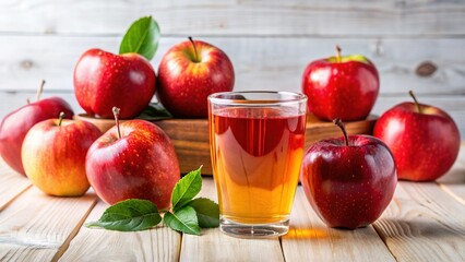 Fresh Apples & Apple Juice: Closeup Shot with Copy Space - Stock Photo