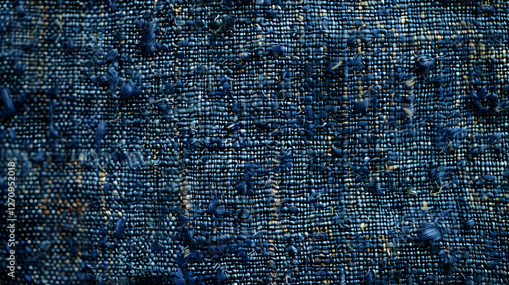 Poster close-up of textured blue fabric with intricate woven patterns and subtle color variations