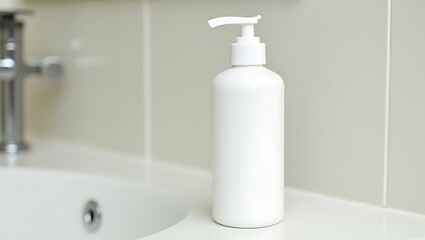 White Soap Dispenser on Bathroom Sink