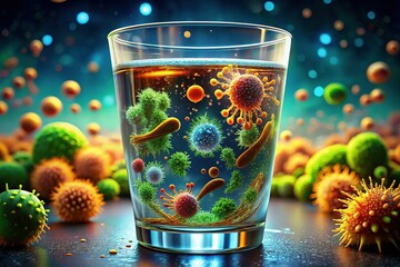Microscopic View: Contaminated Water, Bacteria, Viruses, Health Risk