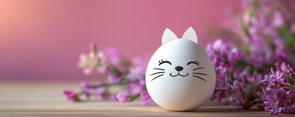 Cute Egg Shaped Cat Face with Soft Background