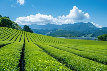 Naklejka premium Green tea field countryside landscape outdoors.