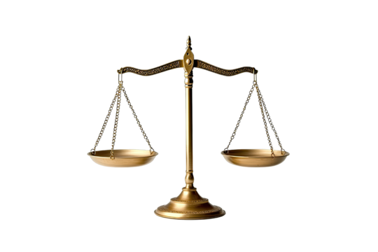Justice responsibility idea. A brass scale symbolizing justice and balance in legal matters and decision-making.