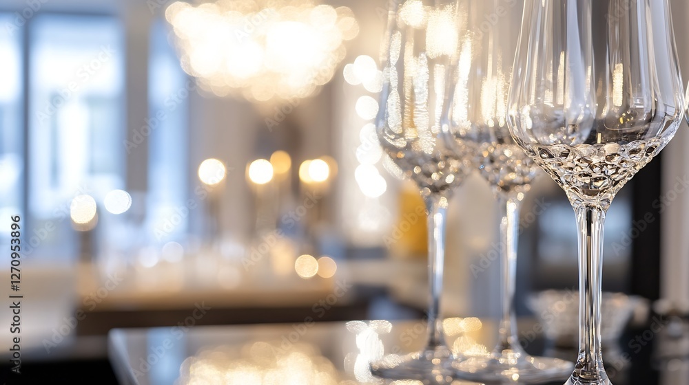 Aufkleber Elegant sparkling wine glasses arranged neatly on a table with ambient lighting creating a glamorous atmosphere : Generative AI