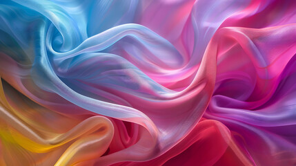 Obraz premium Colorful flowing fabric in vibrant hues of blue, pink, and orange creating a soft, dreamy effect