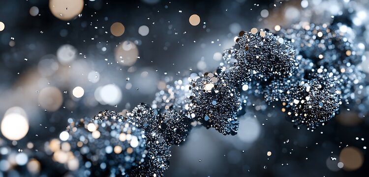 Magnified metallic nanoparticle clusters in vivid silver and dark grey hues