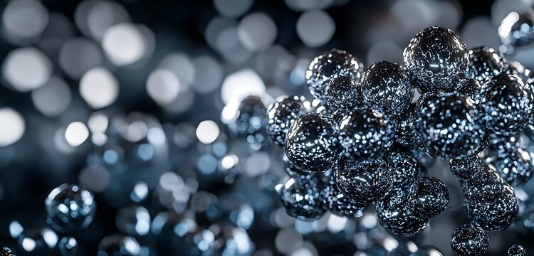 Magnified metallic nanoparticle clusters in vivid silver and dark grey hues