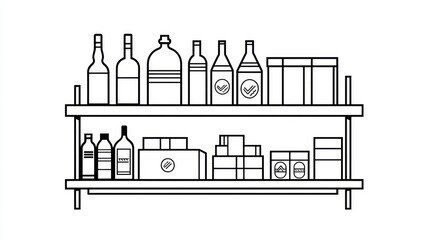 Fototapeta premium Shelves stocked with bottles, boxes, and containers in a pantry