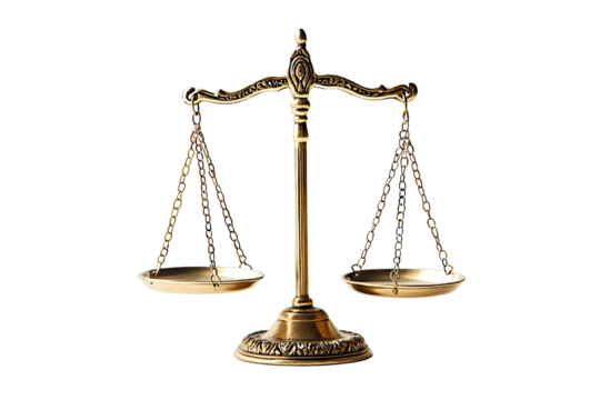 Justice responsibility idea. Classic golden scales of justice symbolizing law and fairness in society.
