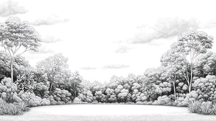Naklejka premium Monochrome Forest Landscape with Open Meadow