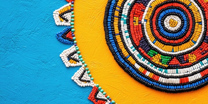 Vibrant abstract background with african symbolic art featuring colorful beaded patterns for cultural themed designs