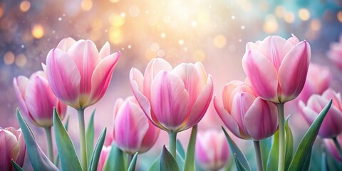 Obraz premium Serene Pastel Pink Tulips: Soft Focus Floral Photography with Copy Space