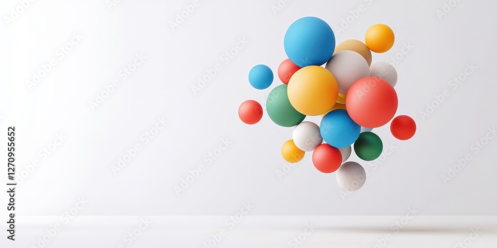 Poster information source analysis concept. colorful spheres floating in a minimalist space.