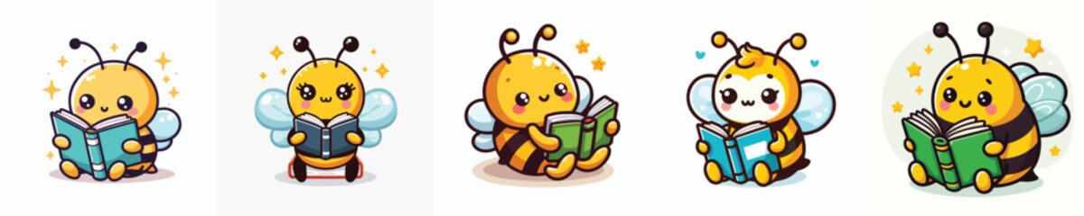 vector of cute bee reading a book