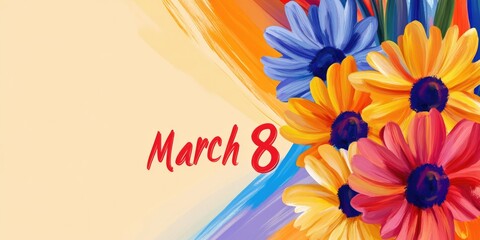 Obraz premium Colorful floral abstract design celebrating international women's day on march 8 with vibrant flowers for cards and posters
