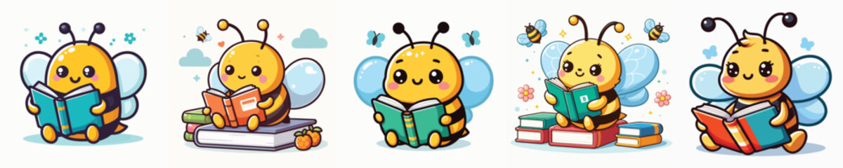 vector of cute bee reading a book