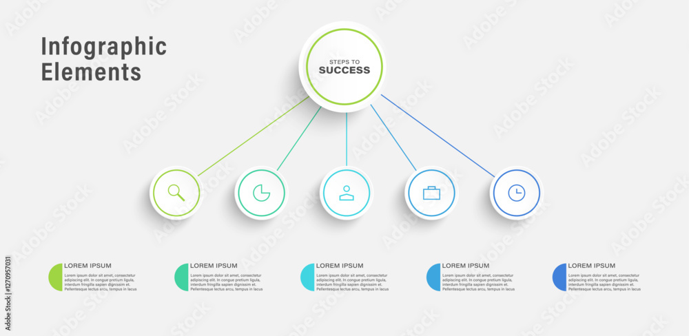 Poster infographic design template with thin icons and lines. 5 steps or options