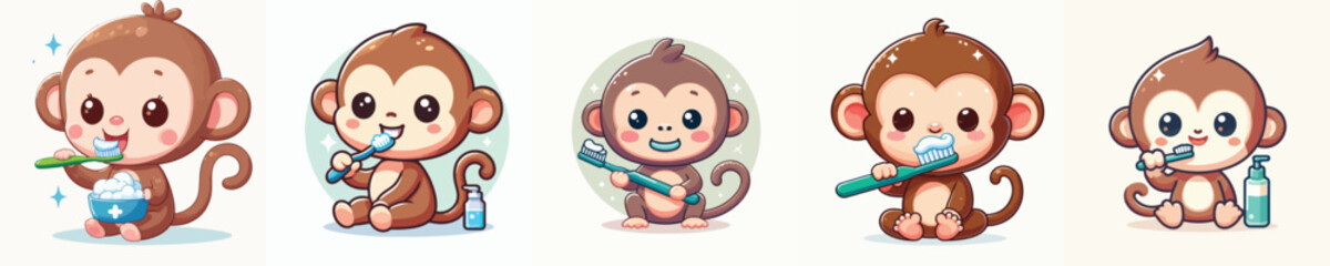 vector of cute monkey brushing his teeth