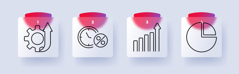 Business growth set icon. Gear, progress, clock, percentage, bar chart, pie chart, analytics, economy, finance, productivity, statistics, planning, improvement, efficiency, performance.