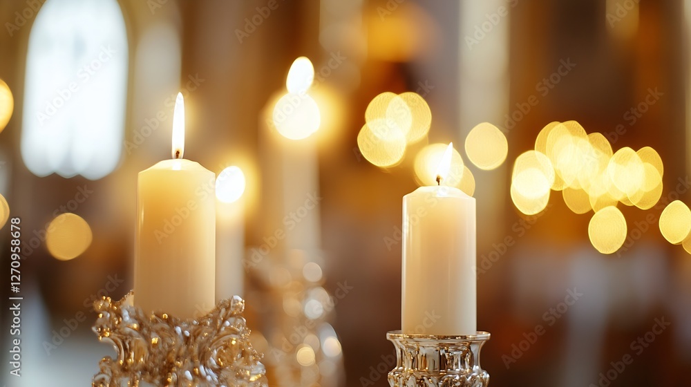 Poster warm soft glow of elegant candles lighting up a festive table for a romantic occasion : generative a