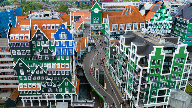 Aerial shot of famous hotel in Zaandam, Netherlands