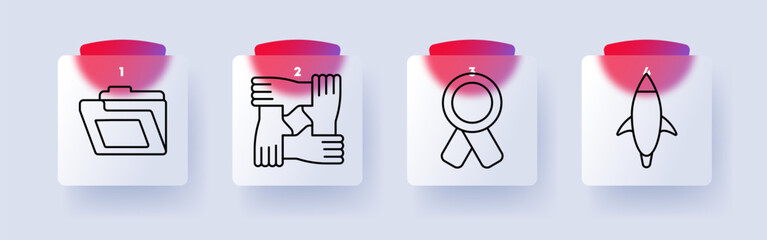 Business set icon. Folder, teamwork, award, rocket, organization, collaboration, achievement, startup, success, motivation, partnership, growth, business development, innovation