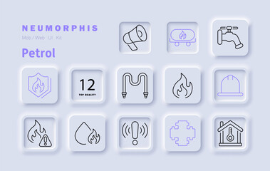 Petrol set icon. Flame, gas warning, fuel storage, safety, infrastructure, pipeline, combustion, industry, regulation, energy, oil, risk management, transportation, economy, resources