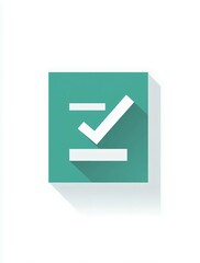 Minimalist check mark icon with shadow on turquoise background, symbolizing completion or approval in design, business, or productivity.