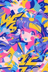 Anime girl with colorful abstract background, ideal for vibrant youthful designs