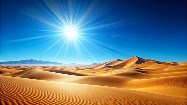A minimalist illustration of a desert landscape under a clear blue sky with a bright sunbackground texture.