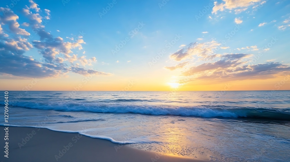 Aufkleber beach sunset with waves gently lapping at the shore creating a serene seaside atmosphere : generativ