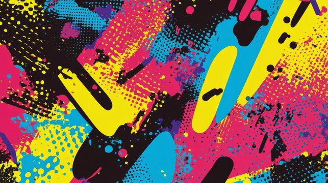 Colorful abstract splash paint pattern, bold vibrant graffiti design, bright chaotic art print, vivid dynamic street art