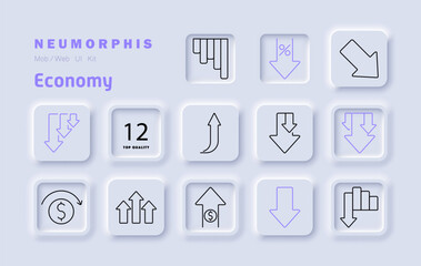 Economy set icon. Downward trend, percentage drop, financial decline, investment risk, economic downturn, loss, revenue decrease, business instability, market fluctuations, financial crisis, stock