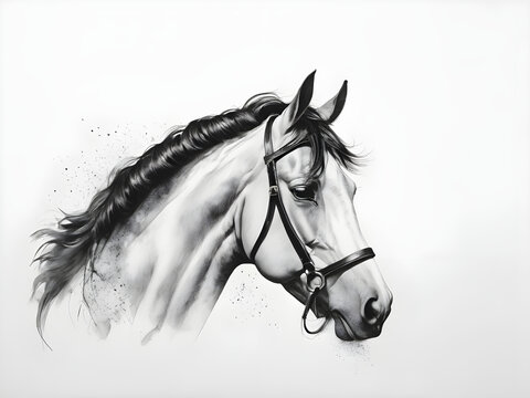 A portrait of horse head in skech illustration.