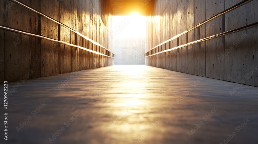 Poster sunlight streaming through a contemporary concrete passageway creating a warm glow : generative ai