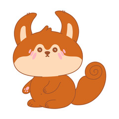 Kawaii squirrel in a cute pose. Adorable wild forest animal vector illustration. Cartoon wildlife. Isolated on white background