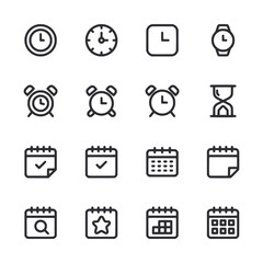 A set of black and white icons for calendars, Alarms