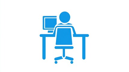 Person working at desk, office, computer, simple icon, website design