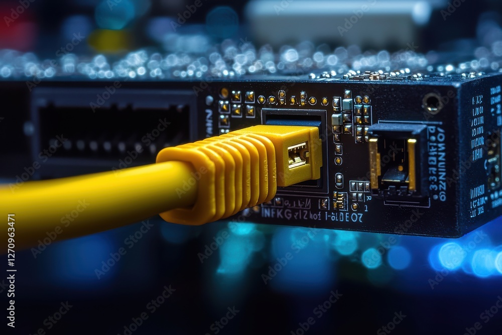 Aufkleber a detailed image of an ethernet cable plugged into a server, conveying modern technology, highlighti